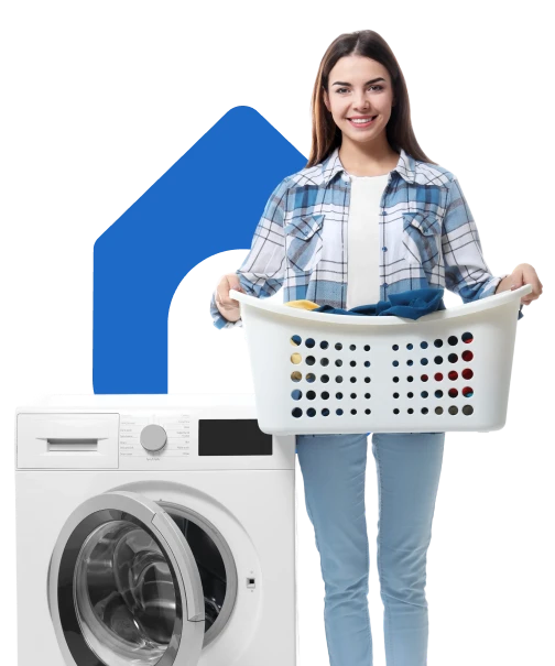 Happy customer with laundry